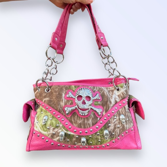 Vtg Y2k Mcbling Purse Pink Camo Shoulder Bag Rhinestones - Picture 2 of 10